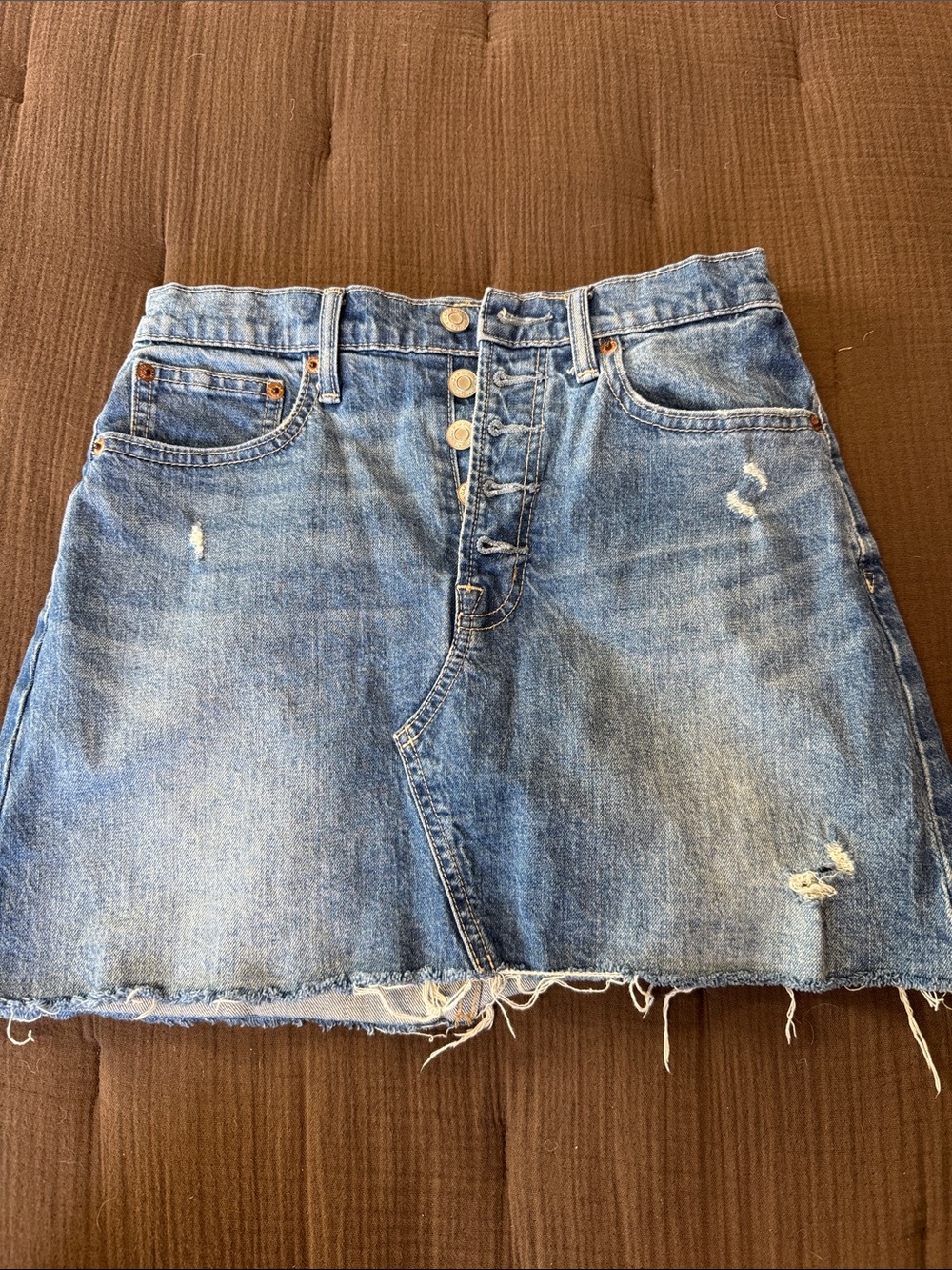 GAP Light Blue Distressed Denim Mini Skirt